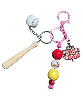 St Louis Cardinals Baseball-Themed Keychain Set With Bat Ball & Beaded Charms Fo
